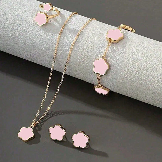 Colar Pulseira E Brinco Floral premium Set