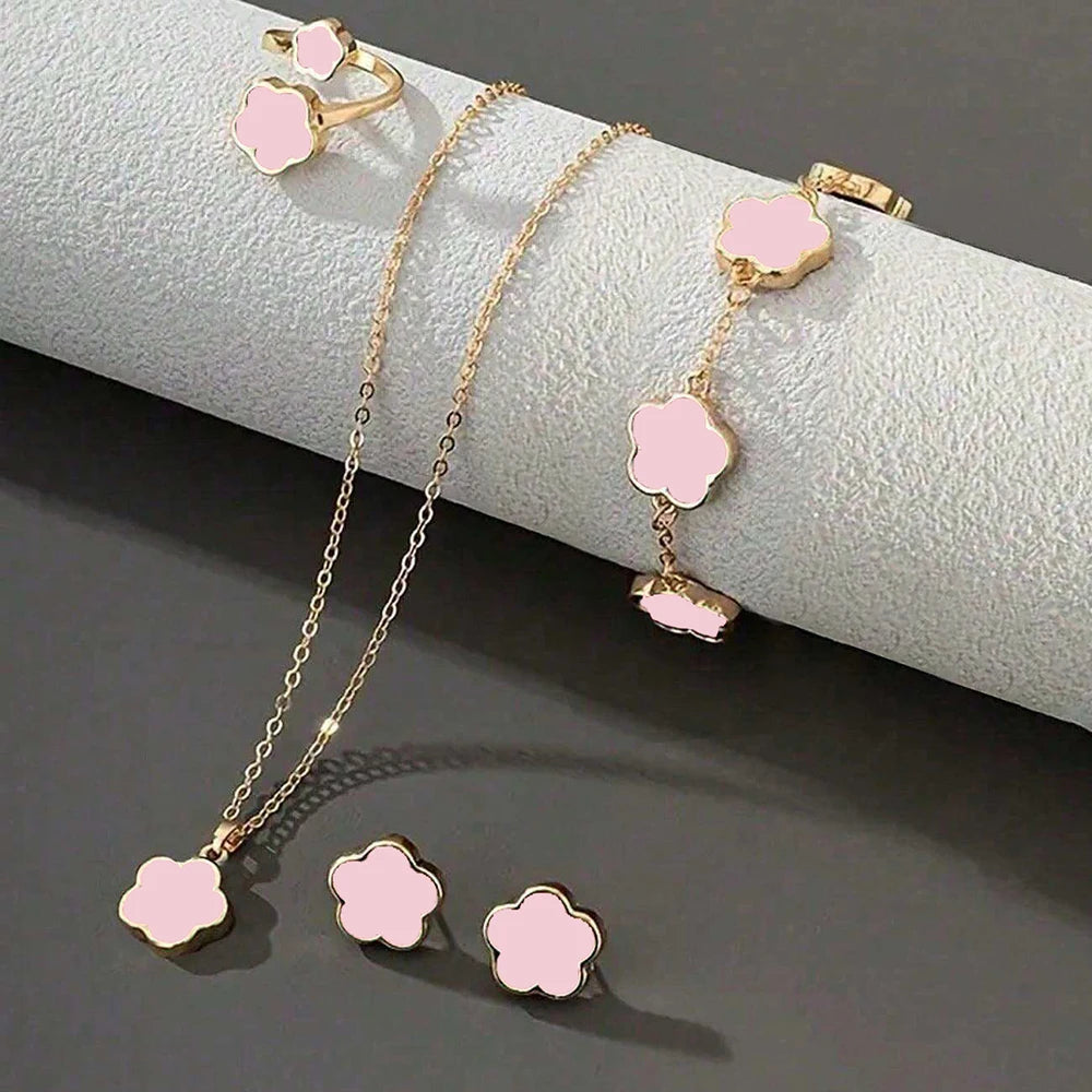 Colar Pulseira E Brinco Floral premium Set