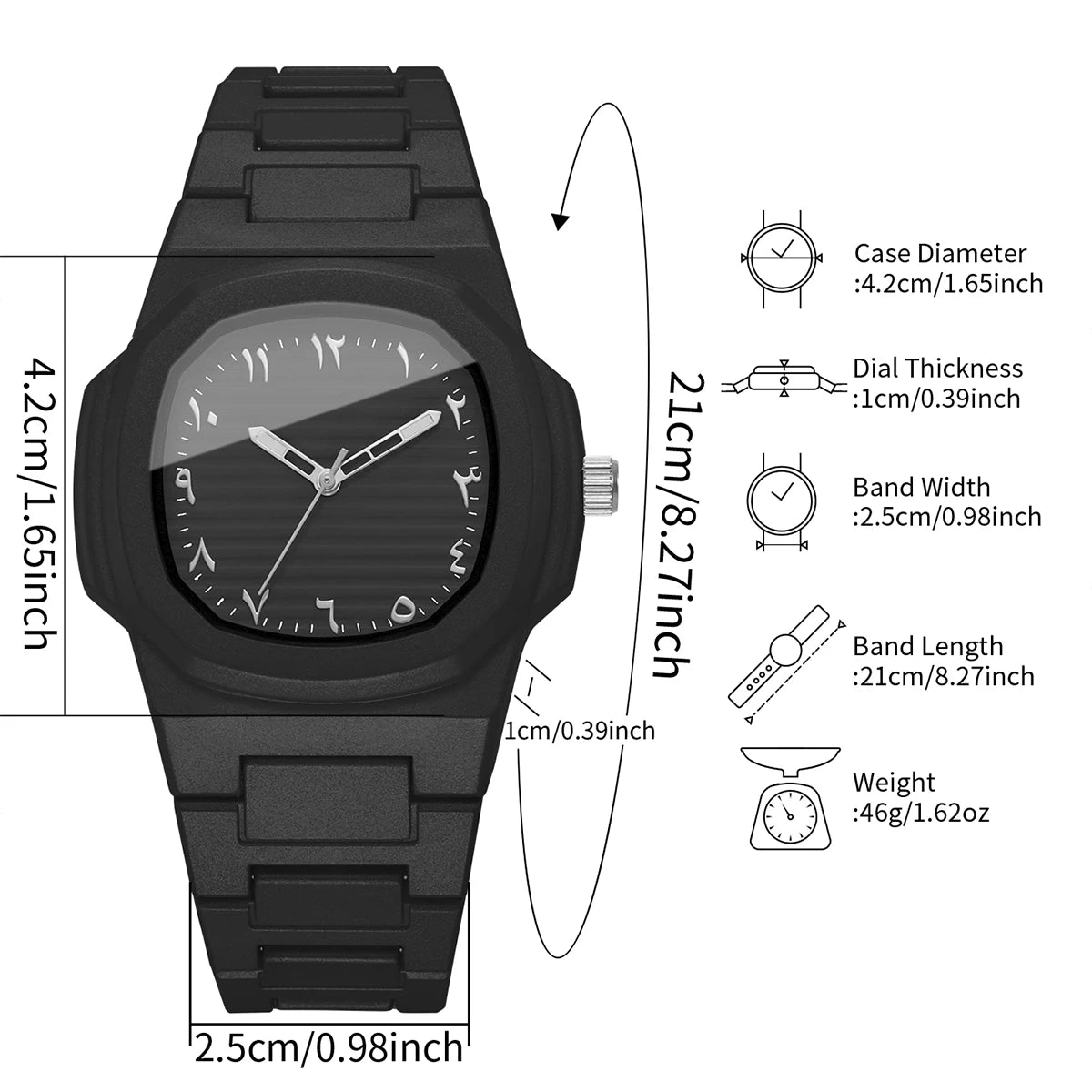 Fashion Square Dial Men Business Watches Casual Plastic Band Man Sports Wristwatches Reloj Hombre(Without Box)